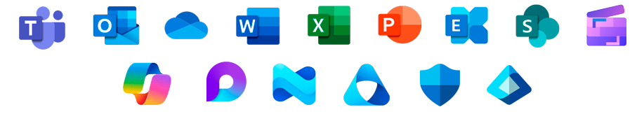 Os logos dos produtos Microsoft 365
